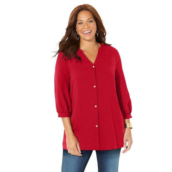 Catherines Women's Plus Size Petite Light And Airy Y-Neck Blouse