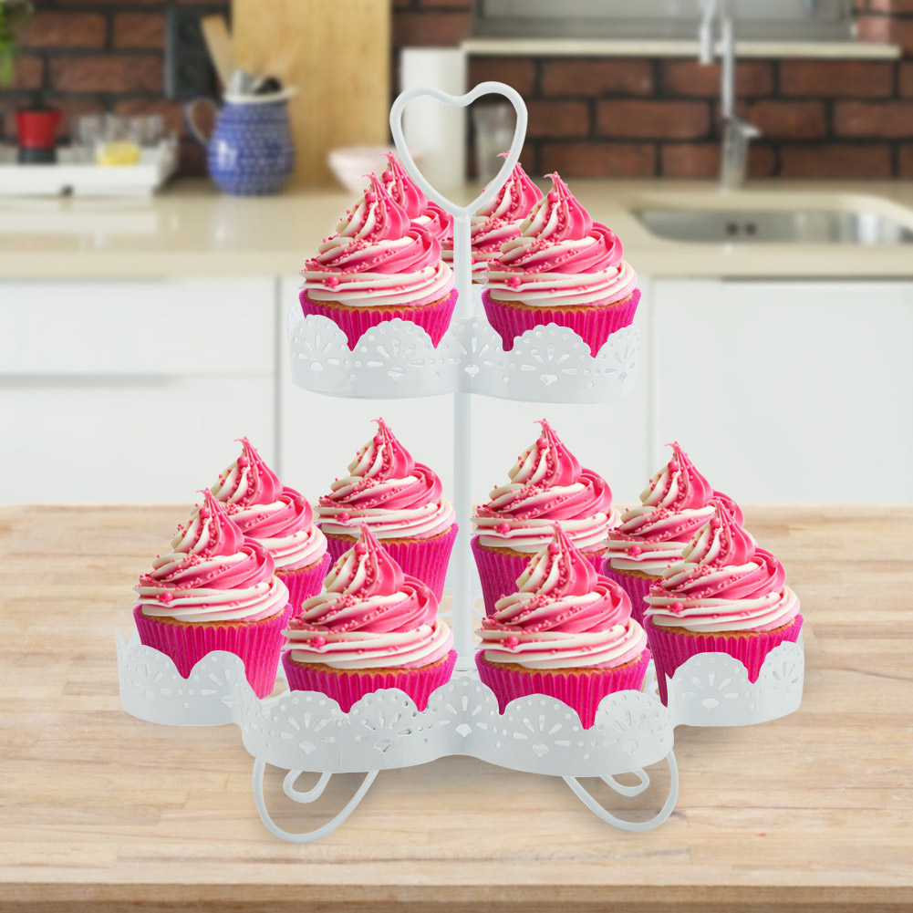 Support à Gâteau Rond en Fer à 3 Niveaux 12 Tasses, Support à Dessert, Fournitures pour Fête, Thé, Gâteau