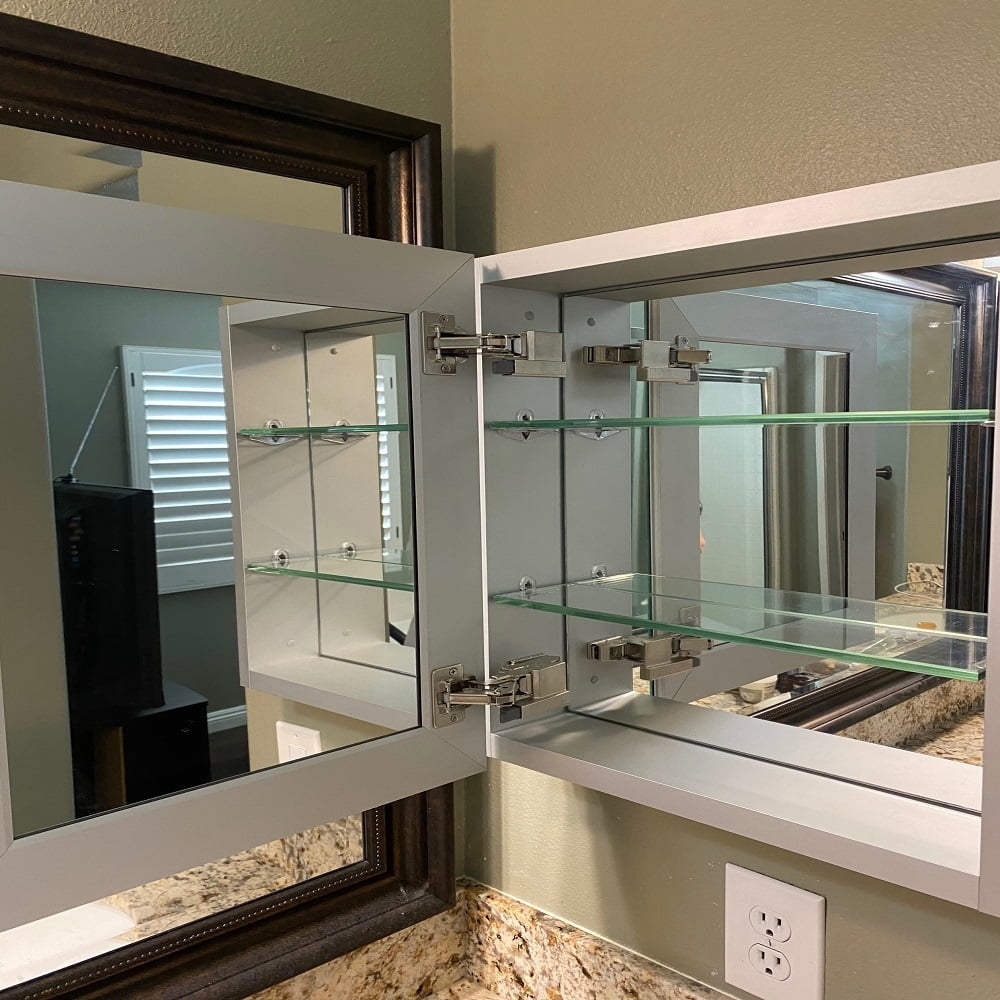 Taimei Medicine Cabinet, 12" W x 24" H x 4.5/8" D, Aluminum, Satin, Frameless Beveled Mirror