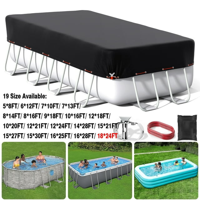 SHELTUSE 18x24FT Rectangular Pool Cover for Above Ground Pool, Solar Oval Pool Cover Protection with Steel Rope, Ideal for Rectangular/Oval Frame Pool Waterproof & UV-Resistant, Black