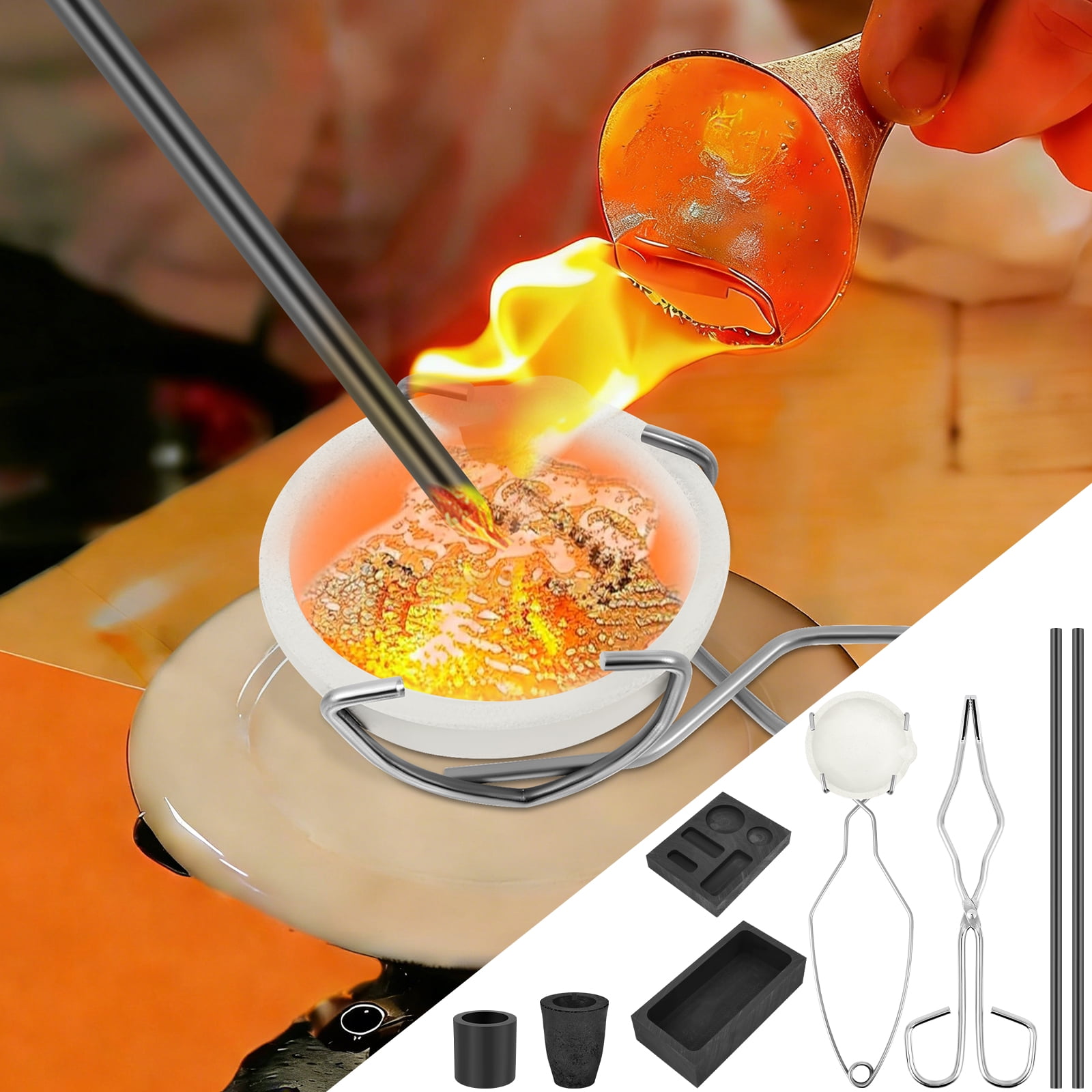 8 Piece Melting Casting Set Including Tool Tong 2 Graphite Stir Rod Sticks 5 in 1 Graphite Ingot Mold and More for Gold Silver Aluminum