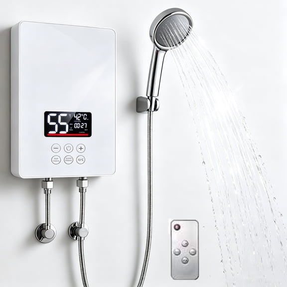 Electric Tankless Water Heater, Instant Hot Water Heater with Handheld Shower Head and Hose Set, LED Touch Screen Switch and Remote control Water Heater for Bathroom Kitchen,White