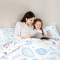 thumbnail image 4 of spefrowx Cartoon Marine Seashell Queen Comforter Set for Teens, Blue Bow Starfish Comforter Sets Queen, Stars Reversible, 3-Piece, 1 Comforter and 2 Pillowcases, 4 of 6
