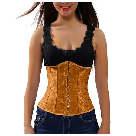 POIUYTR Corset Womens Overbust Lace Up Waist Cincher Boned Bustier Bodyshaper Crop Tops