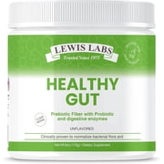 Lewis Labs Healthy Gut Prebiotic Fiber Powder 30 Servings - Fiber Supplement Powder, Fiber Probiotic Blend with Digestive Enzymes