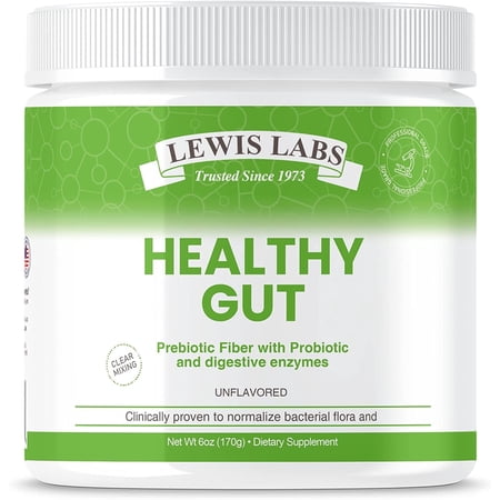 Lewis Labs Healthy Gut Prebiotic Fiber Powder 30 Servings - Fiber Supplement Powder, Fiber Probiotic Blend with Digestive Enzymes