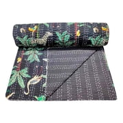 Indian Handmade Queen Cotton Kantha Quilt throw Blanket Bedspread Vintage Quilt