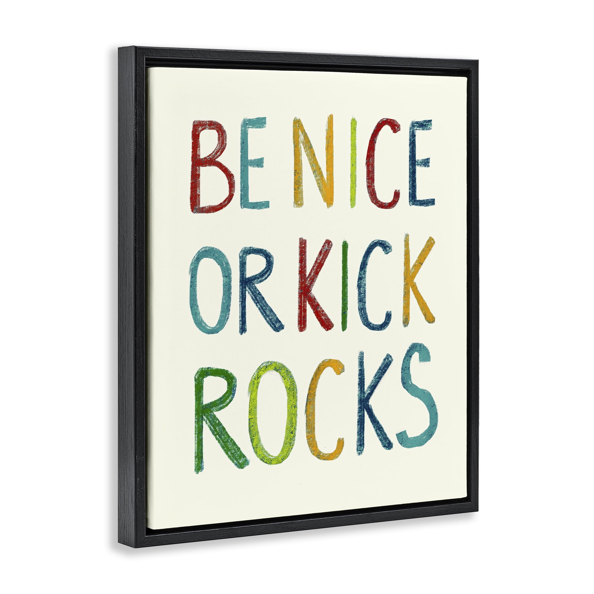 Stupell Industries Be Nice Minimal Phrase Text & Numbers Painting Black Floater Framed Canvas Art Print Wall Art, 17 x 21