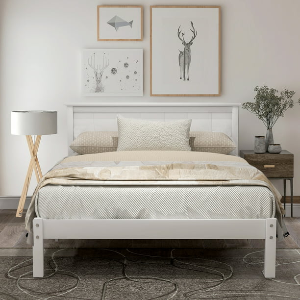 Queen Bed Frame No Box Spring Needed, White Headboard And Bed Frame Queen