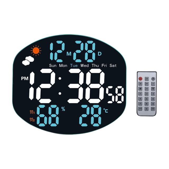 Reloj de pared digital con alarma y temporizador, multifuncional, decorativo, moderno, con controlador, para escritorio, oficina, mesita de noche, Azul