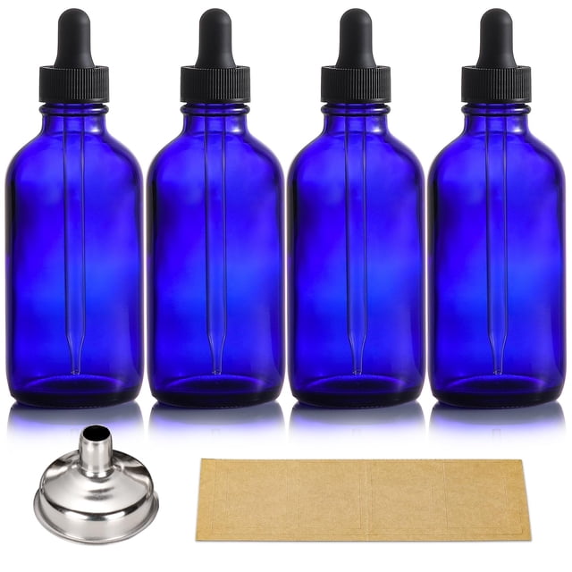 Frascos cuentagotas AOZITA de vidrio azul de 120 ml con tapa negra, paquete de 4
