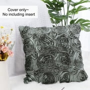PiccoCasa 3D Satin Rose Throw Pillowcase 16x16 Decorative Throw Pillow Cover, Grey