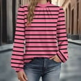 thumbnail image 2 of Ltctricy Tunic Tops for Women Lantern Long Sleeve Mock Neck Pleated Front Curved Hem Striped T Shirts Dressy Casual Blouses(Pink,XX-Large), 2 of 6