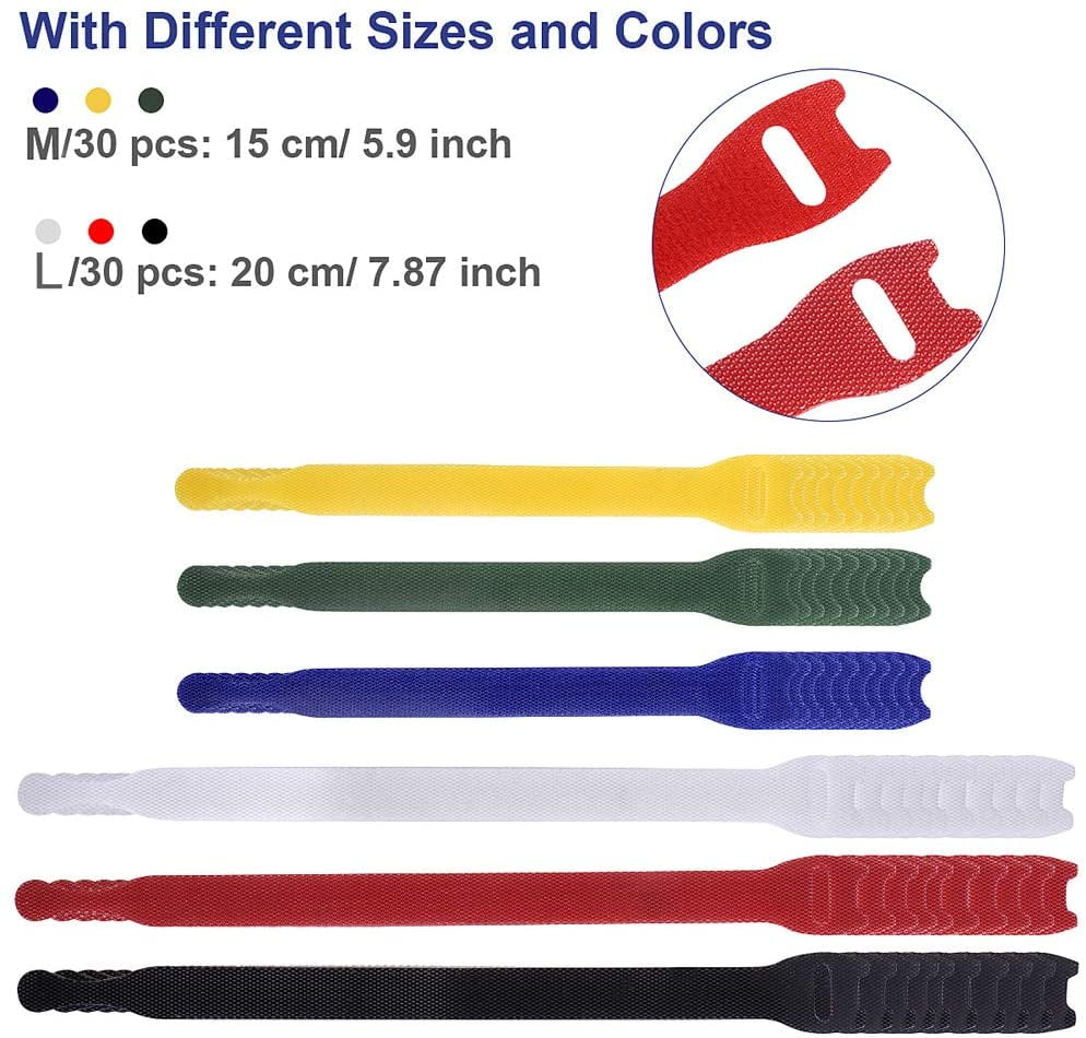 60PCS Inches Reusable Cable Ties Adjustable Cord Straps Wrap And Organizer 
