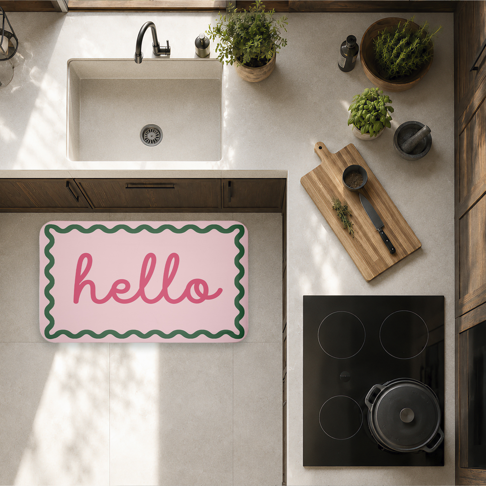 Stupell Industries Pink Hello Wavy Border Printed Anti-Fatigue Floor Mat, design by Lil' Rue