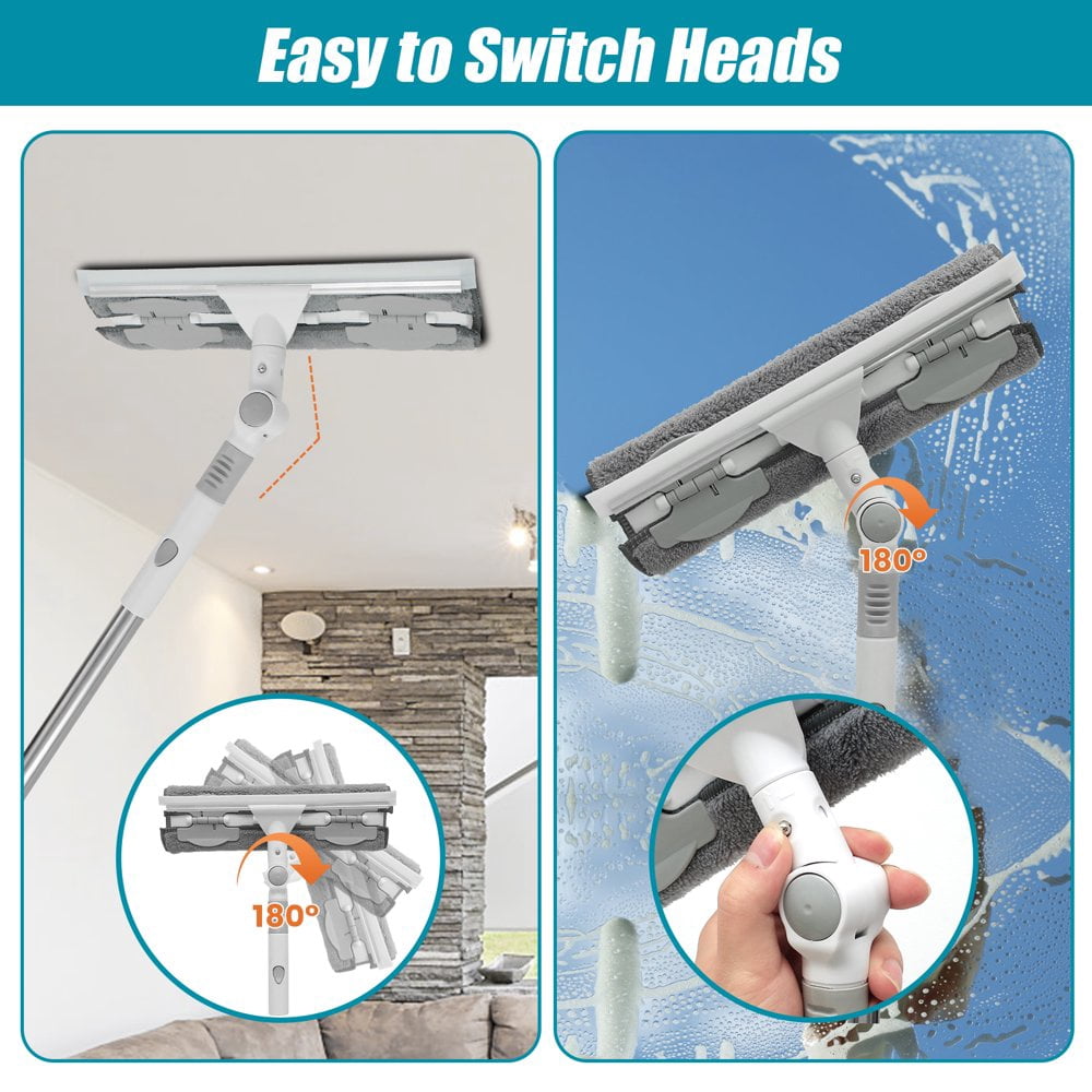 Raclette Rotative Et Brosse En Microfibre Avec Manche Extensible En