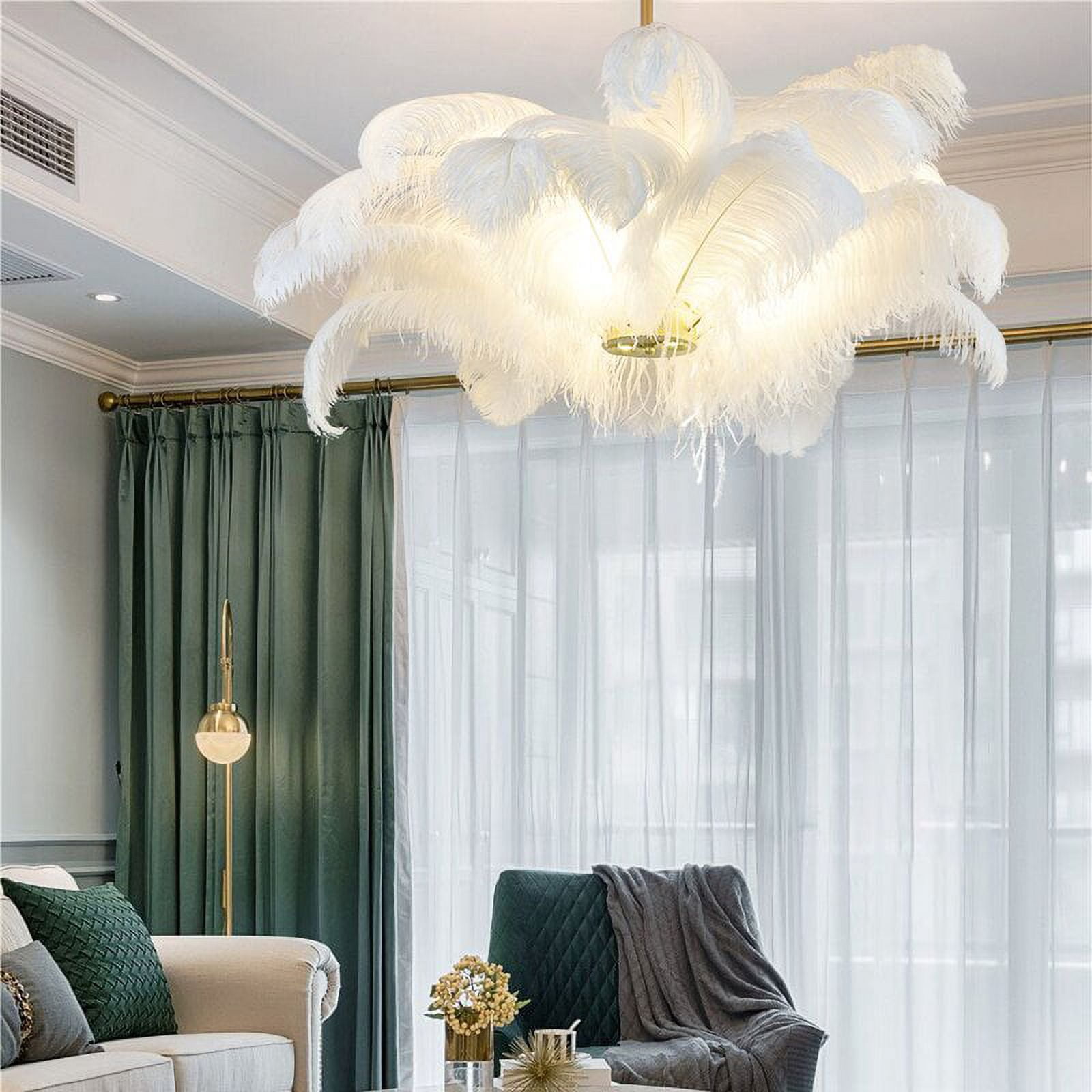 Arturesthome Nordic Modern Chandelier 3 Lights Ostrich Feather Hanging Ceiling Light Fixture Aluminum Pendant Lighting Fixture for Bar Dining Room Living Room Bedroom White