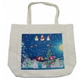 thumbnail image 1 of Christmas Shopping Bag, Jolly Snowman Party Winter Happy Cartoon Style Illustration, Eco-Friendly Reusable Bag for Groceries Beach and More, 15.5" X 14.5", Cream, by Ambesonne, 1 of 2