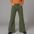 thumbnail image 4 of GHSOHS Mens Retro 70S Disco Pants Corduroy Bell Bottom Pants with Pockets Vintage Slim Fit Flared Trousers 60s Classic Comfort Cotton Work Pants Green,XL, 4 of 6