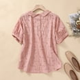 thumbnail image 6 of AherBiu Cute Tops for Women Short Sleeve Eyelet Lapel Half Button Boho Beach Wear Cute Shirts Blouse, 6 of 7