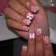 thumbnail image 1 of SXTSZJ Uñas postizas adhesivas cuadradas cortas con estampado de leopardo rosa y moño, 24 piezas, 1 of 7