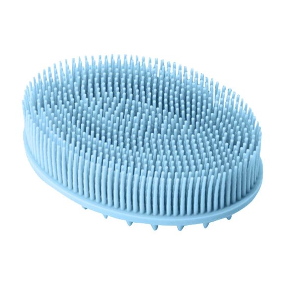 Gytml Double Sided Silicone Bath Body Brush Soft Bristle Hair Shampoo Scrubber Multi Color Shower Exfoliating Massager Daily Bathroom Grooming Accessory(Blue-4.72 Inch)