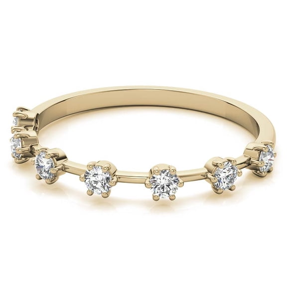 Solitaire Brilliance 6-Prong Round Brilliant Moissanite Distance Pave Wedding Band, Half Eternity Wedding Stackable Band Solid 10K Yellow Gold, Ring Size 4