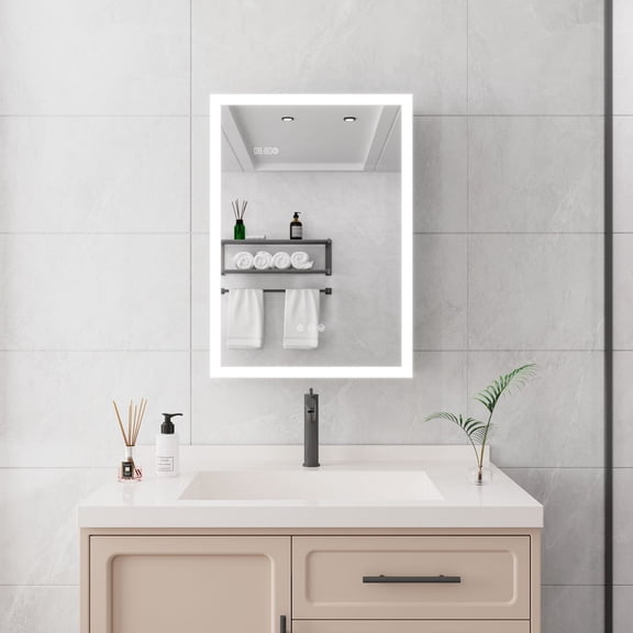 Bathroom Medicine Cabinet With Lights, 28×20 Inch Led Medicine Cabinet With Mirror, Lighted Medicine Cabinet With Defogger, Dimmer, Digital Clock & Temp Display, Surface Mount