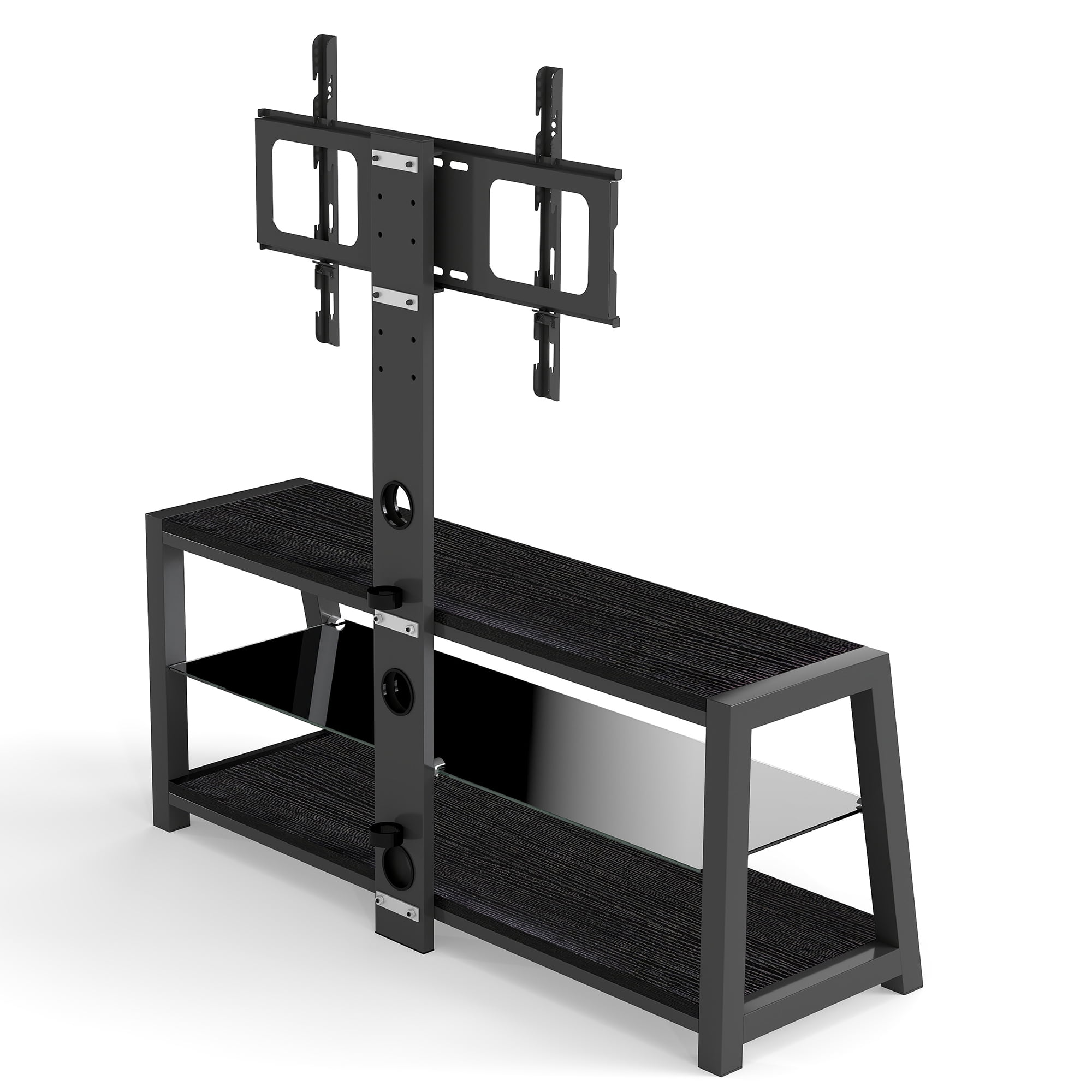 New 45.6 inchWooden Storage TV Stand Black Tempered Glass Height Adjustable Universal Swivel Entertainment Center With Mount TV Stand,black
