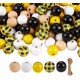 thumbnail image 1 of 200 piezas de cuentas de madera redondas estampadas de color amarillo para pulseras elásticas DIY, kits de decoración navideña., 1 of 7