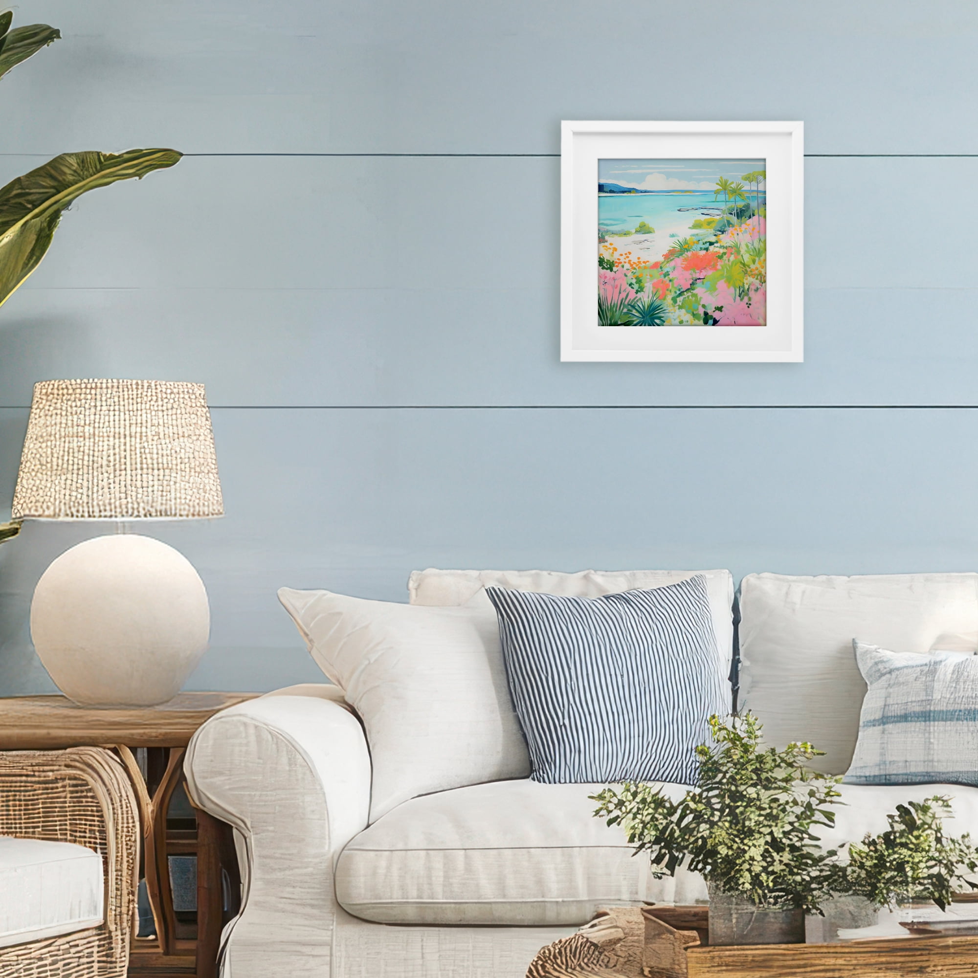 Stupell Industries Tropical Coast Blooming Shoreline White Framed Print Under Glass, design by Creative Studio