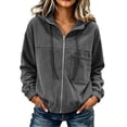 thumbnail image 2 of Smsaxvxz Women Zip Hoodies Fall Fashion Solid Long Sleeve Jacket Loose Fit Jacket Coat Dark Gray 2XL, 2 of 9