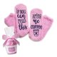 thumbnail image 1 of Calcetines tipo pantuflas de terciopelo borroso de invierno para mujer, si puedes leer esto, tráeme café, vino, chocolate, frase, medias antideslizantes con embalaje de regalo para, 1 of 5