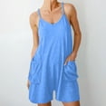 thumbnail image 3 of Womens Summer Casual Sleeveless Rompers Loose Spaghetti Strap Shorts Overalls Outfits Lounge Jumpsuits with Pockets (S, Blue), 3 of 8