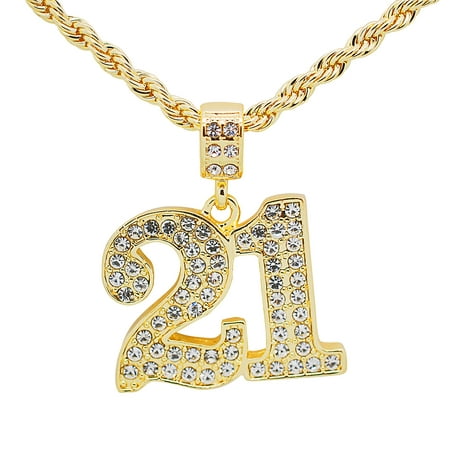 14K Gold Plated Hip Hop Bling Iced Out Number 21 Savage Pendant with 24