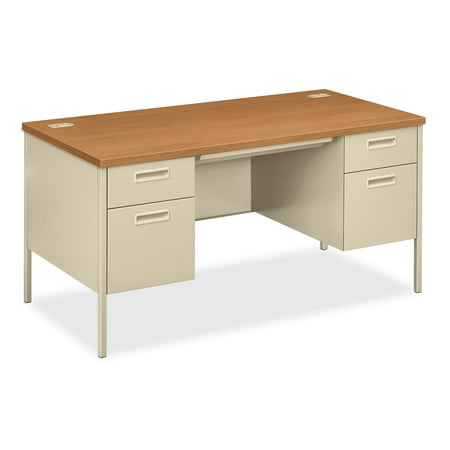 Hon Company Oak Desk - HON Metro Classic Double Pedestal Desk, Harvest/Putty