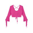 thumbnail image 7 of IEFIEL Womens V Neck 3/4 Sleeve Lace-up Crop Top Belly Dance Yoga Costume Dancewear Hot Pink One Size, 7 of 7