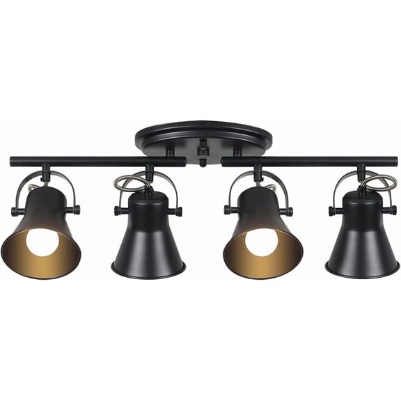 KEESFU 4-Light Industrial Track Lighting Fixture, Black Semi Flush Mount Ceiling Light with Adjustable Articulating Arms, Modern Accent Light for Living Room Kitchen Bedroom