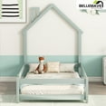 thumbnail image 2 of Bellemave Twin Size Floor Bed with House-shaped Headboard and Fence Twin Montessori Floor Bed Frame with Fence Twin House Bed Low Floor Bed, Light Green, 2 of 10