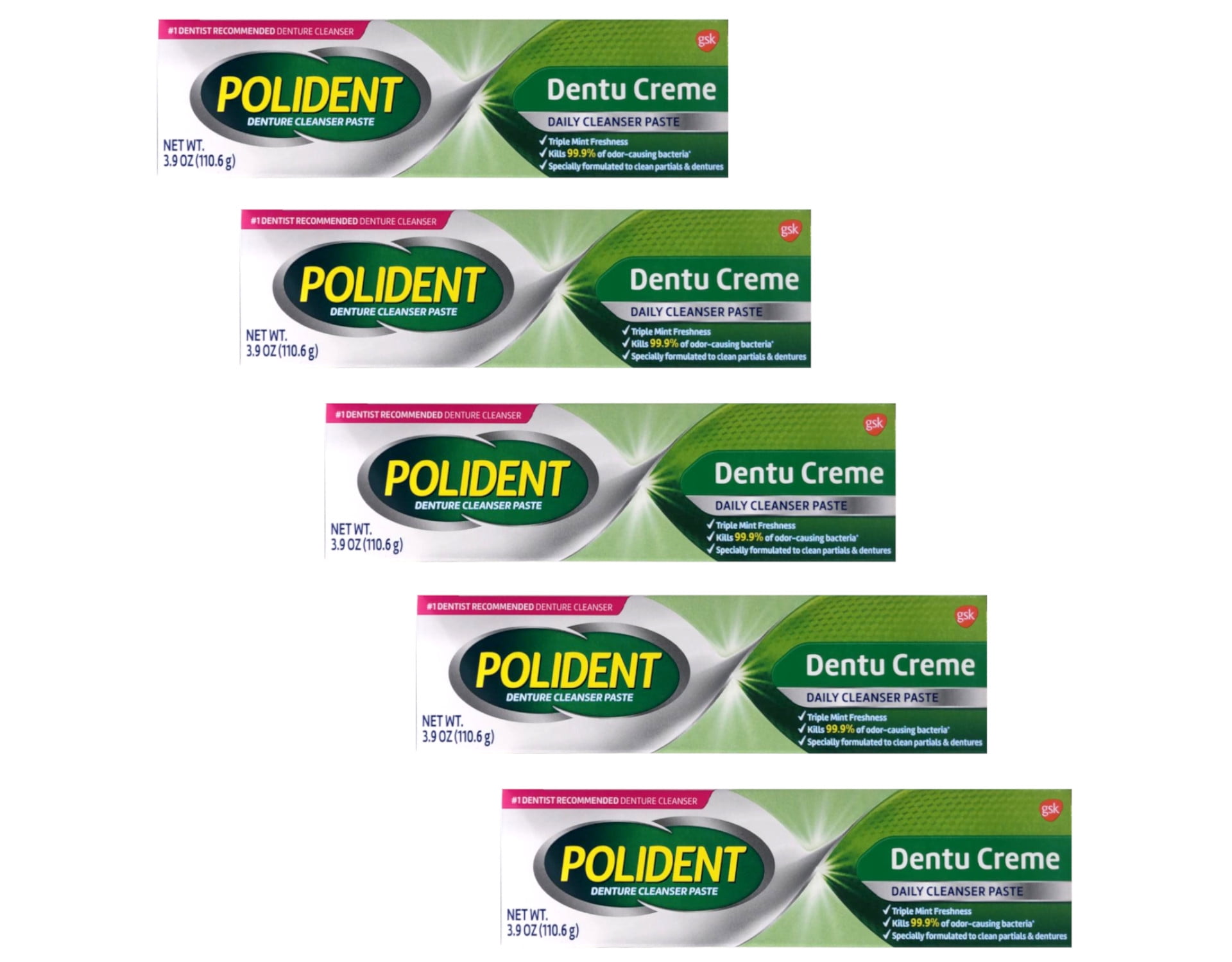 5 Pack Polident DentuCreme Denture Toothpaste, 3.9 Oz Each