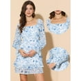 thumbnail image 2 of DARING DIVA Long Sleeve Square Neck Floral Print Layered A Line Dress L Blue, 2 of 6