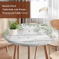 thumbnail image 4 of Watercolor Floral Round Tablecloth, Fitted Table Cover with Elastic for 55"-60" Round Tables, Spring Flowers Leaves Botanical Wood Grain Table Cloth Outdoor Dinning Party Waterproof Tablecloths, 4 of 7