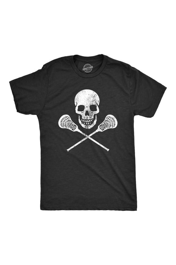 Mens Lacrosse Skull T Shirt Funny Lax Sports Skull and Crossbones Graphic Novelty Tee Graphic Tees