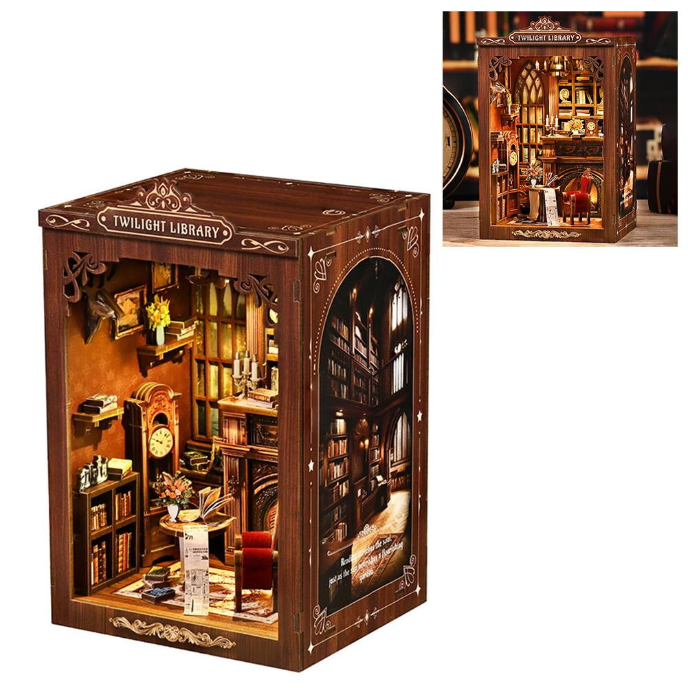 Book Nook Kit, DIY Miniature Booknook Craft Kits for Adults Model Tiny House Arts and Crafts Library Bookshelf Decor 3D Wooden Puzzle, Gifts Family, Friends