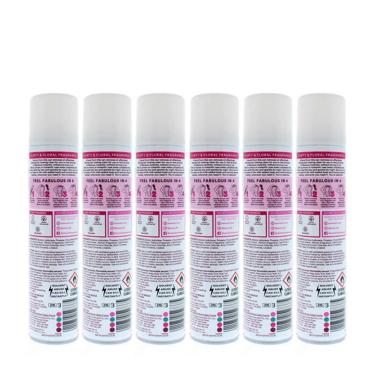 Batiste Dry Shampoo Blush Floral 200ml 120g Freshness 6 Pack Instant Refresh
