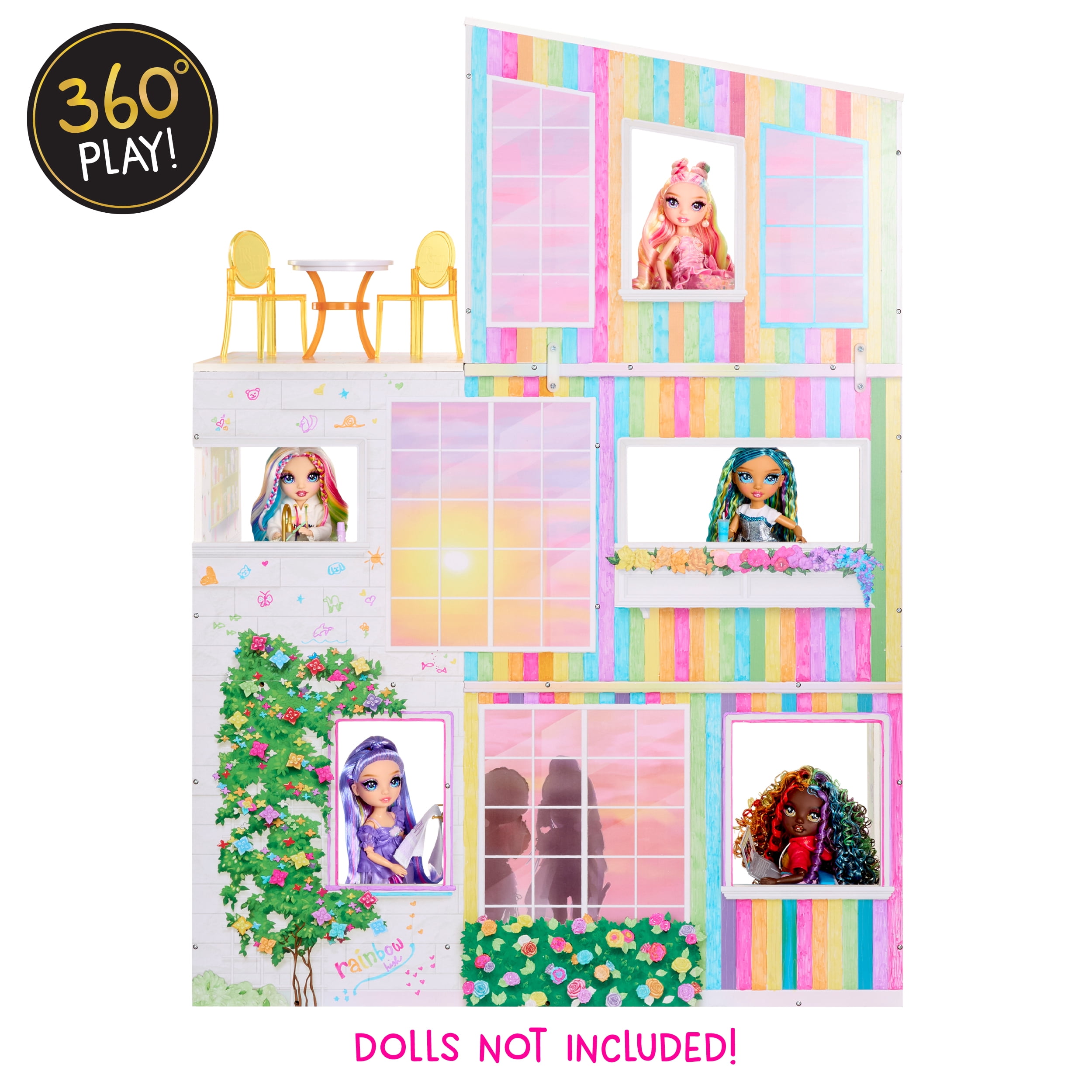 Rainbow High Color & Play 3-Story Doll House, Design All Walls & Floors with Washable Markers, Furniture