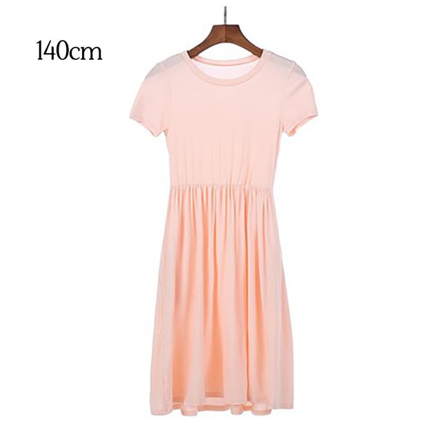 Qarigey Vestido de color sólido de manga corta con cuello plisado de Elenxs Gril conjuntos de ropa rosado rojo 140cm