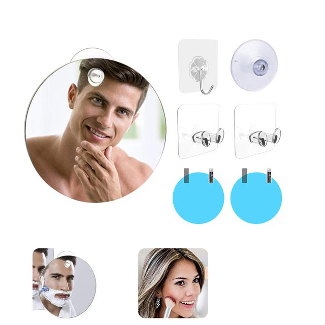 Miroir de Douche Antibuée Miroir de Rasage Antibuée Incassable Miroir Rond de Salle de Bain avec Ventouse Film Antibuée Crochet pour Salle de Bain Voyage Douche