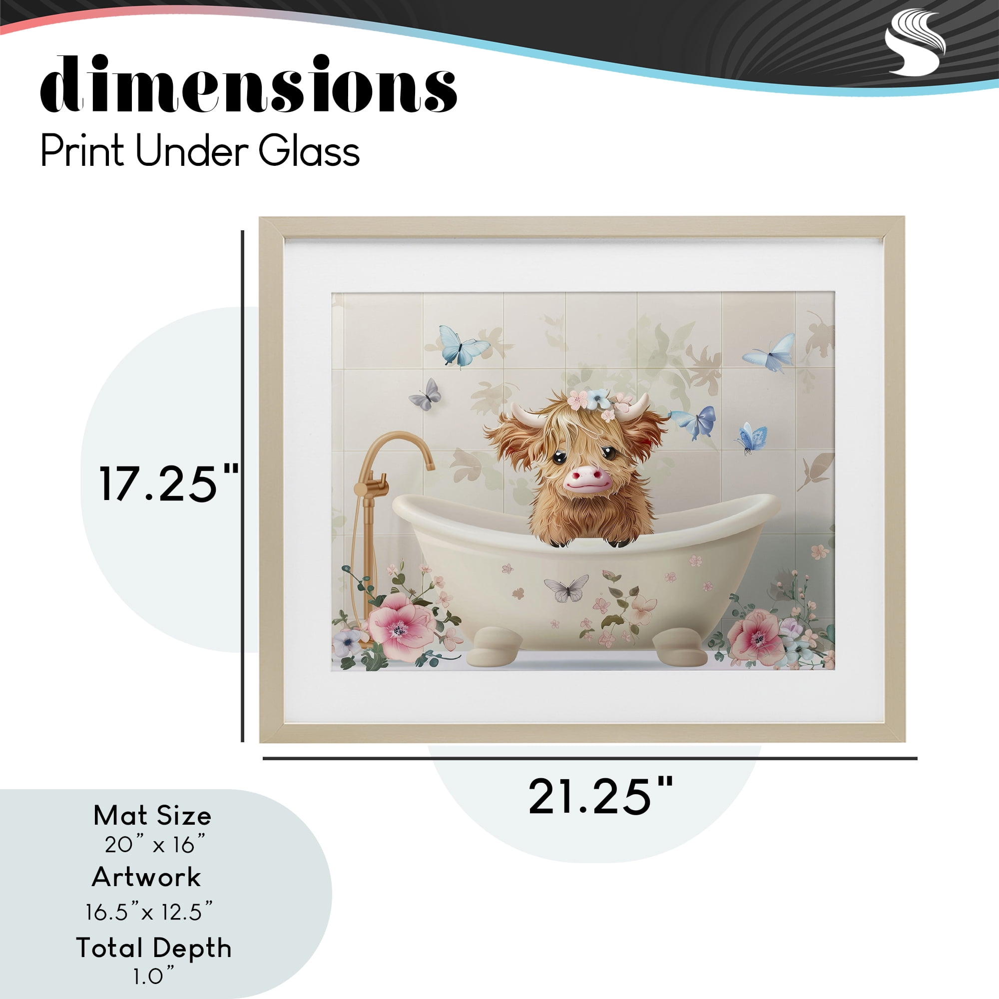 Baby Cattle in Floral Tub Birch Framed Print Under Glass, design by Shawna Stewart