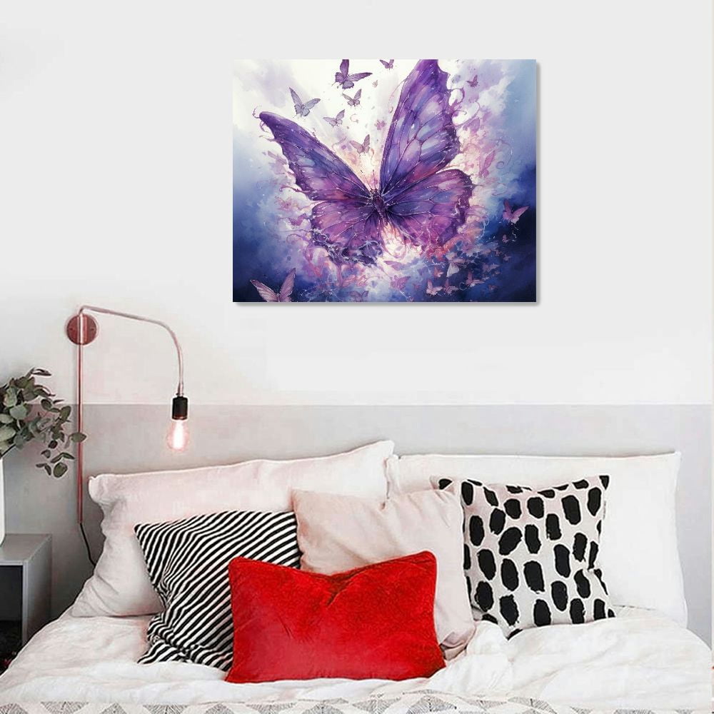 COMIO Butterfly Wall Art Prints,Poster with Purple Butterfly,Colorful Butterfly Wall Art Canvas Poster for Girls Bedroom Nursery Home Decor,Gift.(Unframed).